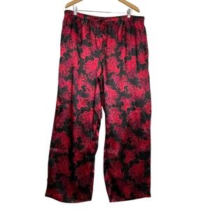Cacique‎ Pajama Pants Size 18/20 Black Red Feather Print Lounge Wide Leg